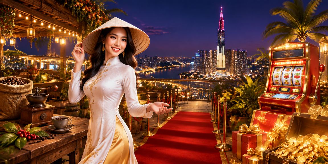 Người chơi TP.HCM trải nghiệm slot game với hình ảnh nón lá truyền thống